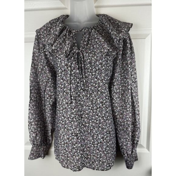 H&M Flounce-Collared Blouse Lavender Multi L cottagecore 51-03 - Picture 5 of 16